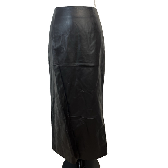 Dana Buchman Long Leather Skirt Women's 8 Black Brown Straight Career Formal - Picture 1 of 10